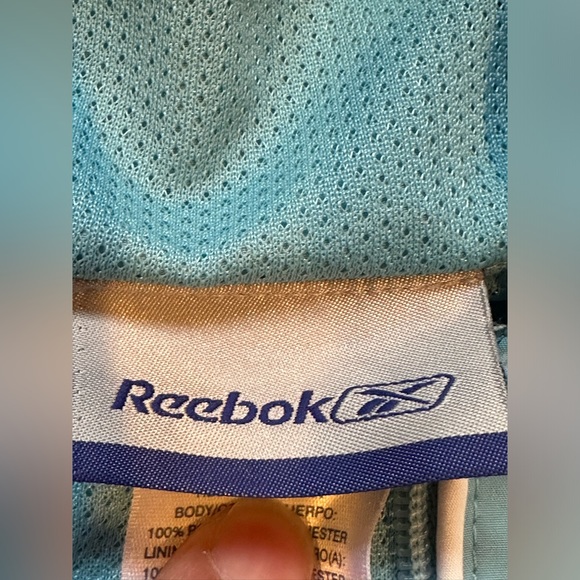 Reebok Blue Softshell Windbreaker 1/4 Zip Hoodie Jacket White Side Panels Sz M - Picture 8 of 15